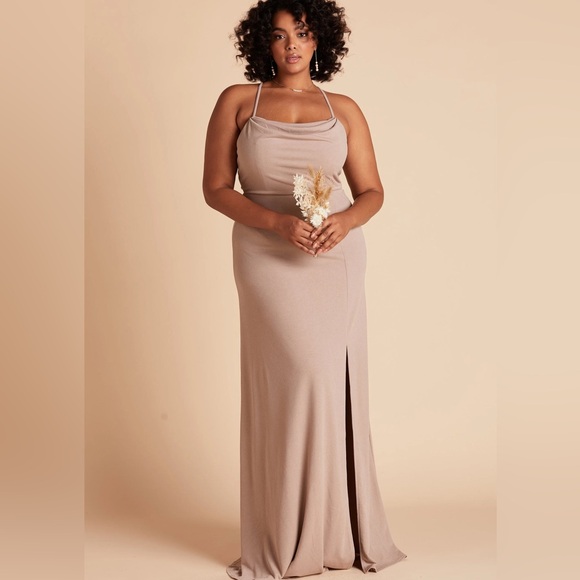 Birdy Grey Dresses & Skirts - Birdy grey ash dress tan crepe taupe formal maxi dress with slit
